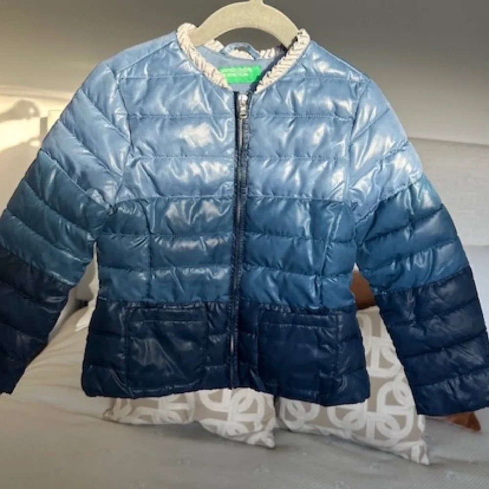 United Colors of Benetton Girls Blue Ombre Padded Puffer Jacket Size XS 110cm